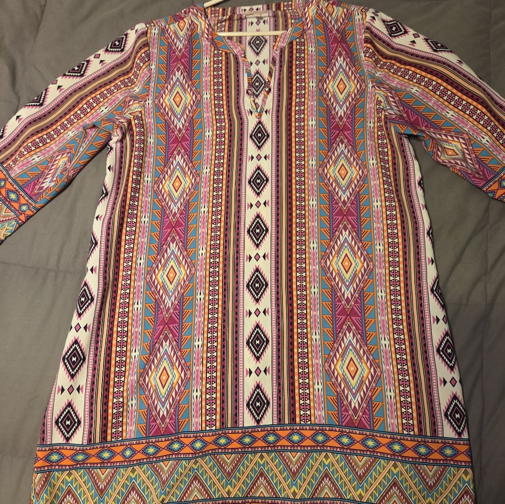 Gibson Latimer Pink and Orange Geometric Dress